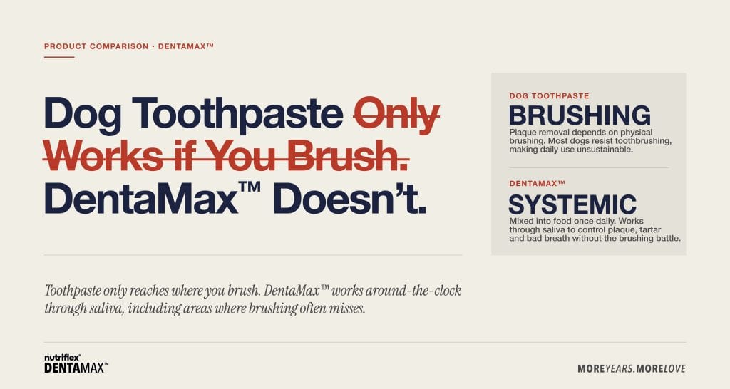 Dog toothpaste compared with DentaMax dental powder for plaque and tartar control without brushing